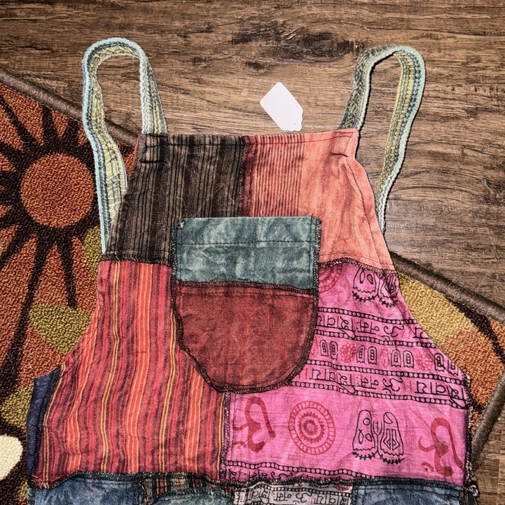 Patchwork short overalls - image 2